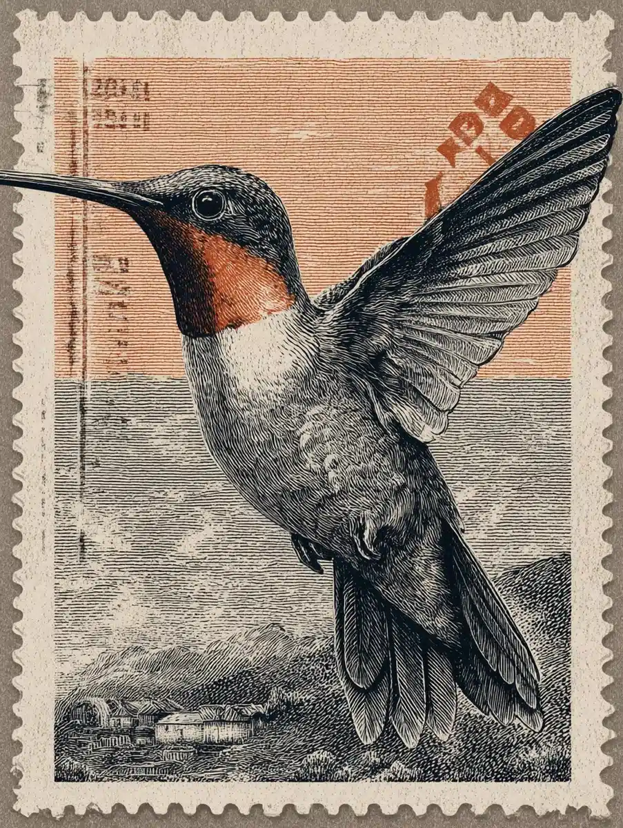 Engraved Hummingbird Postage Stamp