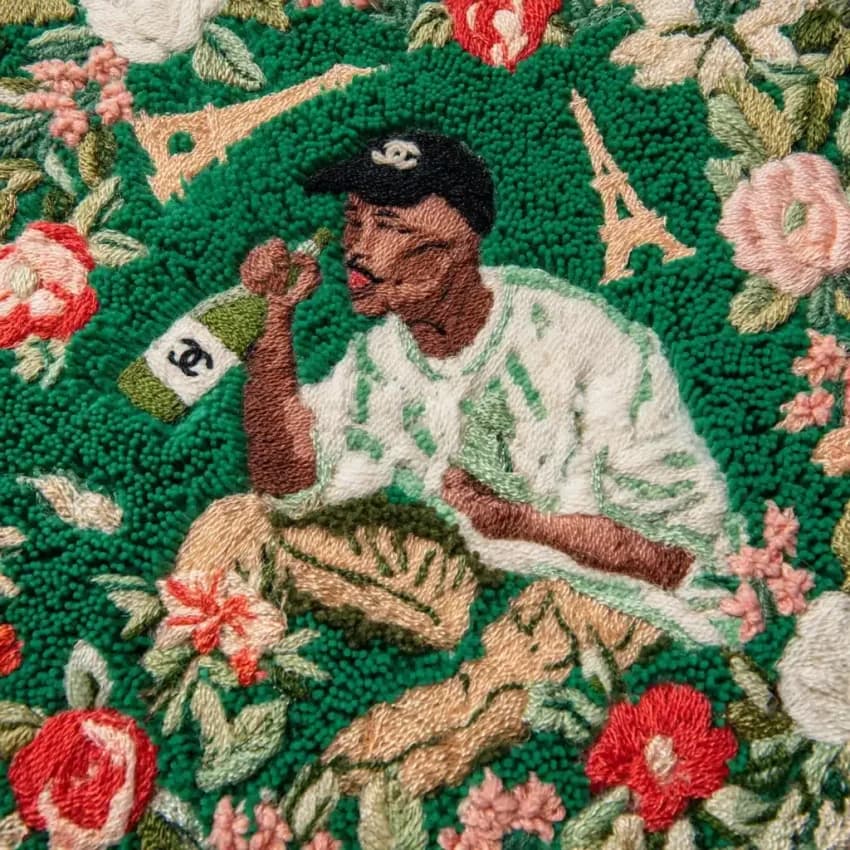 Embroidered Carpet With Man