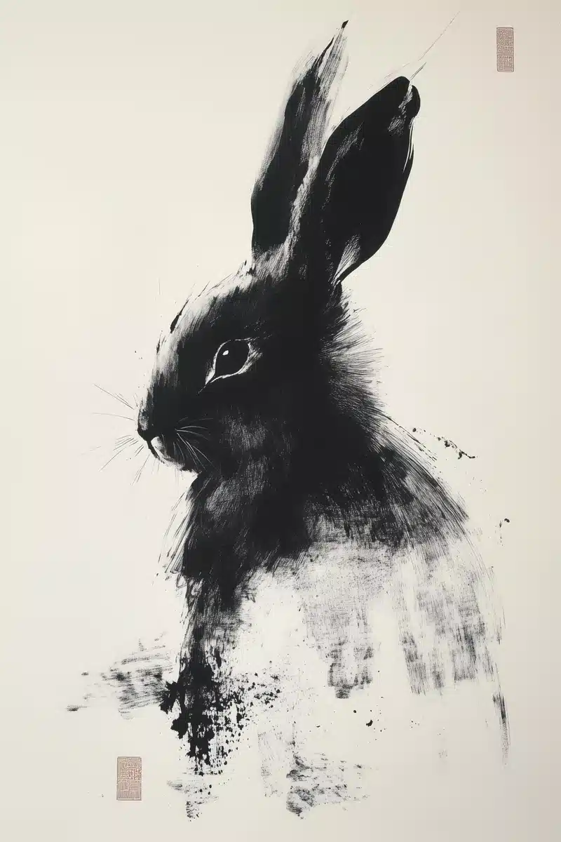 Abstract Sumi E Rabbit Painting