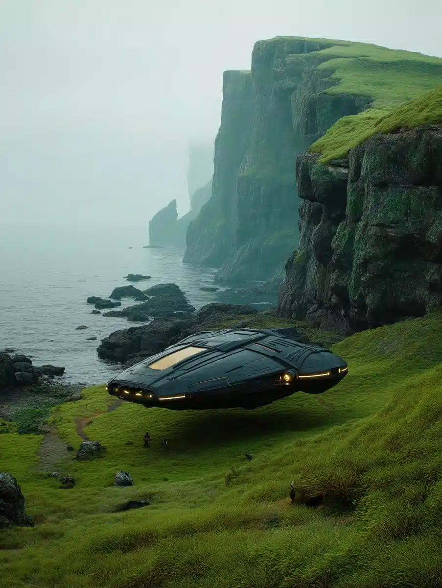 Realistic Spaceship Over Cliff