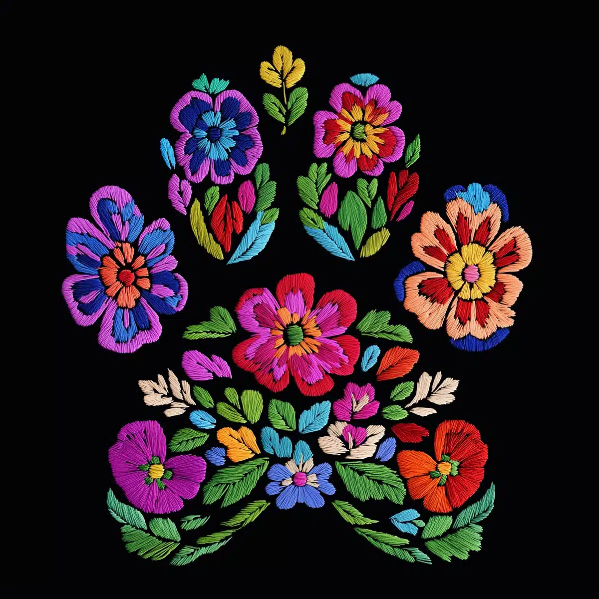 Colorful Floral Paw Embroidery
