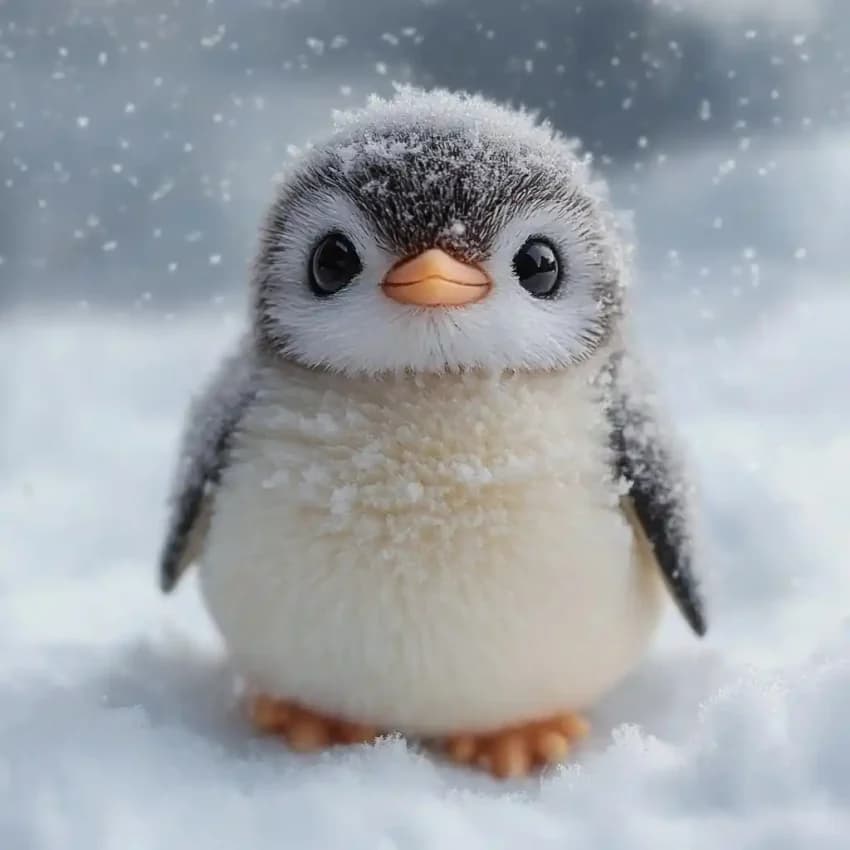 Fluffy Penguin In Snow