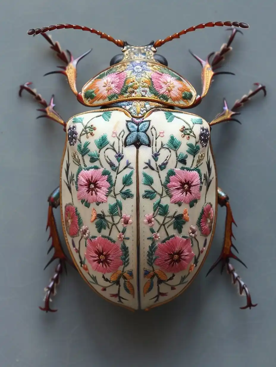 Embroidered Beetle On Desk