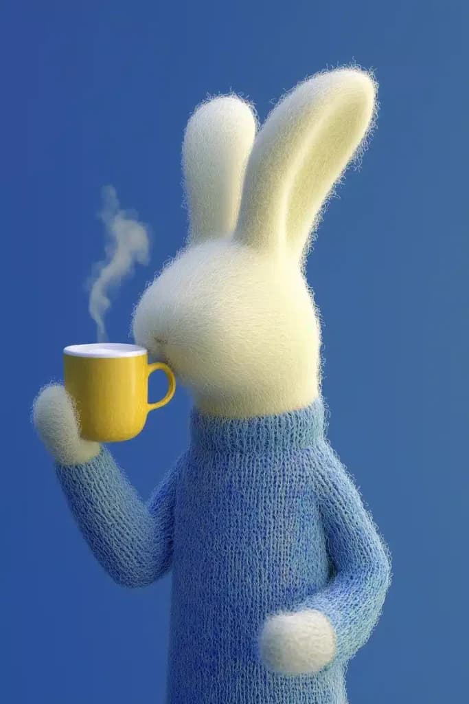 Rabbit drinking coffee